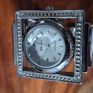 Geneva Silver & Purple Hearts Bracelet Watch